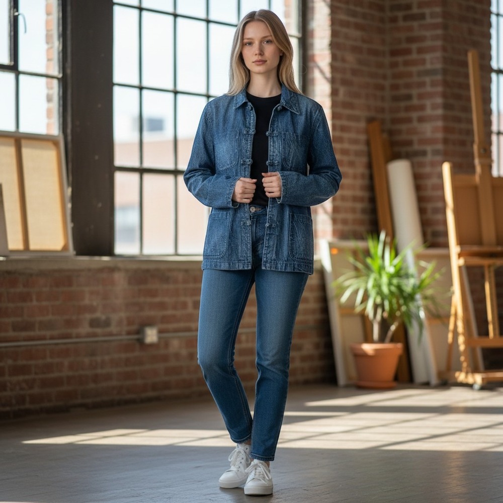 Polo Jeans Co Ralph Lauren Chore Jacket MED Blue Frog Knot Denim Workwear